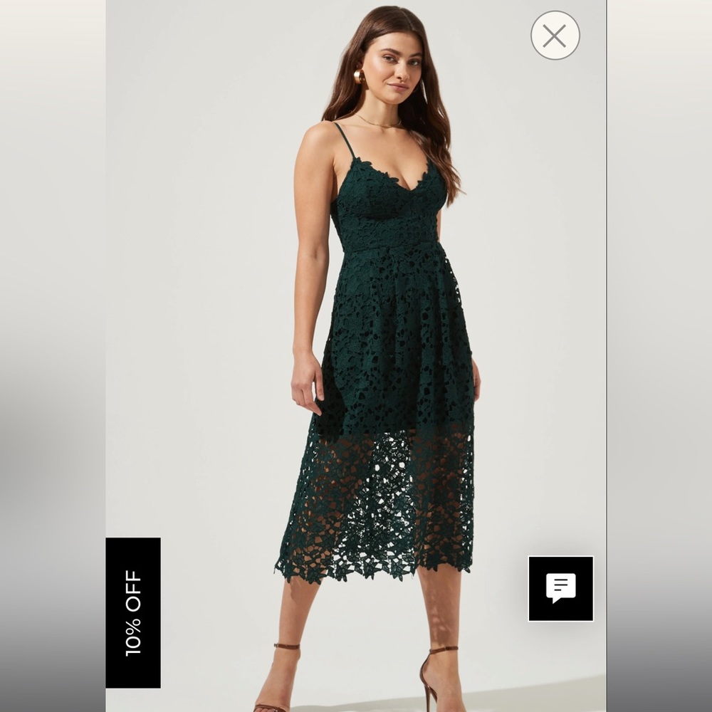 ASTR the Label Hunter Green Lace A Line MIDI dress